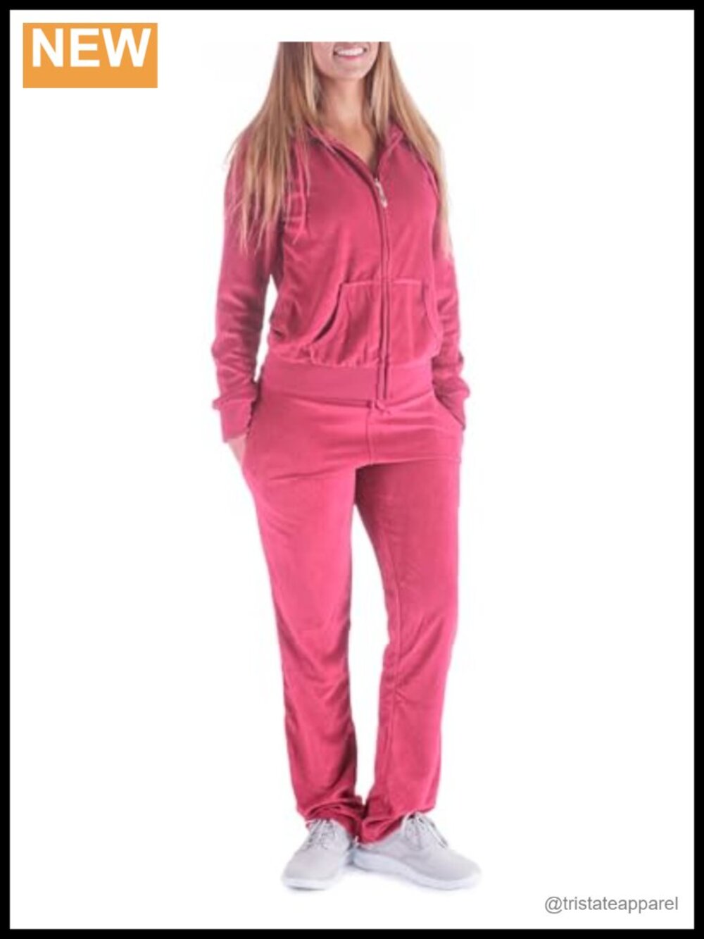 Velour Knit Two Piece Tracksuit Zip Up Hoody Sweatshirt Sweatpants Set